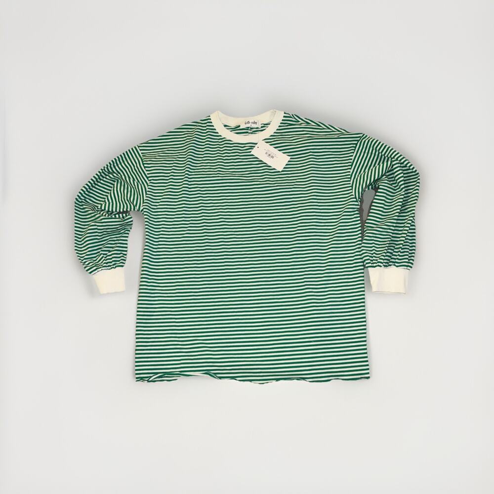 Hello Ruby Green & White Striped Long Sleeve T Womens Size Medium